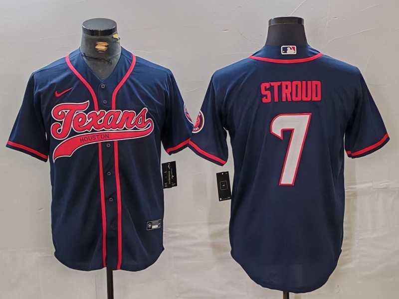 Mens Houston Texans #7 CJ Stroud Navy With Patch Cool Base Stitched Baseball Jersey